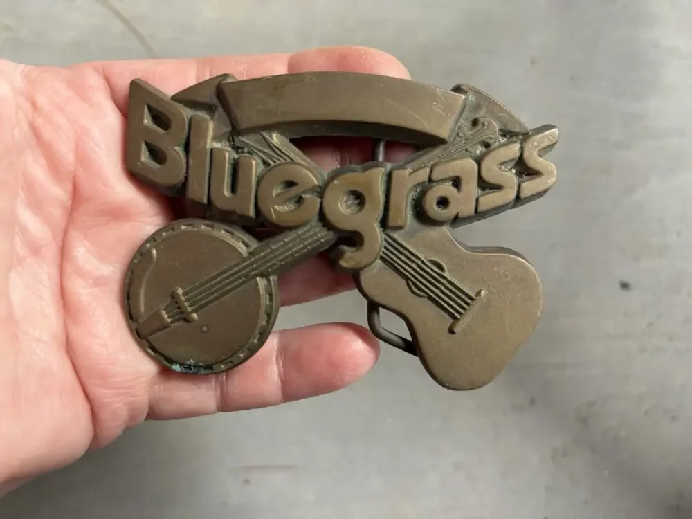 1980 Vintage Baron Buckles “Bluegrass” Brass Belt Buckle Guitar Banjo Country